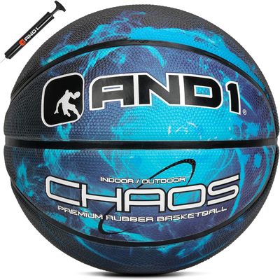 AND1 Chaos Basketball: Official Regulation Size 7 (29.5 inches) Rubber Basketball - Deep Channel Construction Streetball, Made for Indoor Outdoor Basketball Games, Black Hole