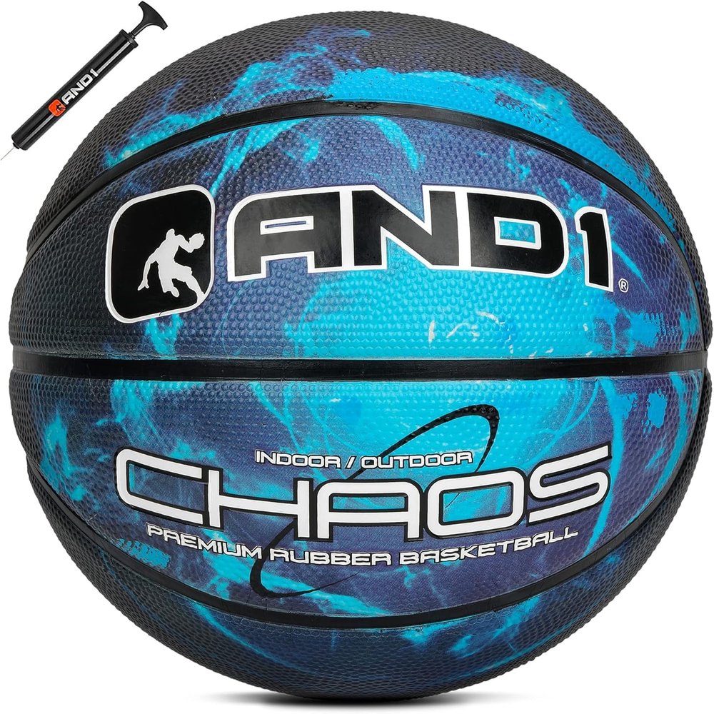 AND1 Chaos Basketball: Official Regulation Size 7 (29.5 inches) Rubber Basketball - Deep Channel Construction Streetball, Made for Indoor Outdoor Basketball Games, Black Hole