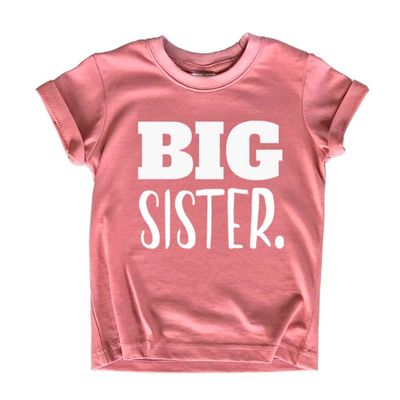 Big Sister Shirt Big Sister Announcement Toddler Shirts Promoted to Girls Outfit (White on Mauve, 6 Years)