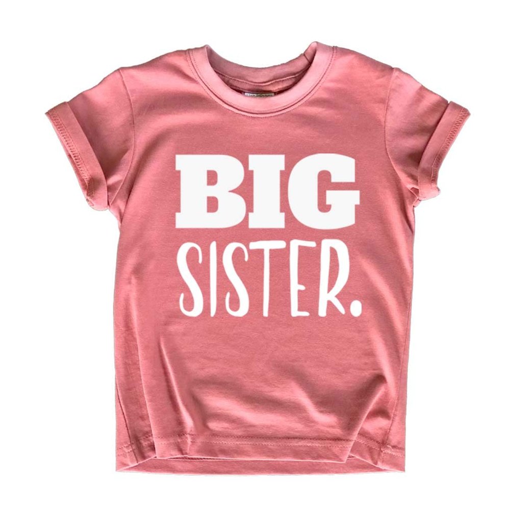 Big Sister Shirt Big Sister Announcement Toddler Shirts Promoted to Girls Outfit (White on Mauve, 6 Years)