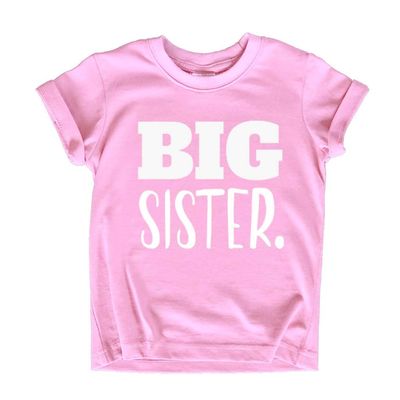 Big Sister Shirt Big Sister Announcement Toddler Shirts Promoted to Girls Outfit (White on Pink, 4 Years)