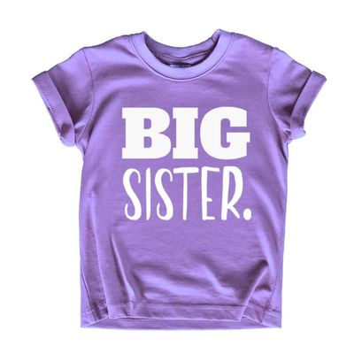 Big Sister Shirt Big Sister Announcement Toddler Shirts Promoted to Girls Outfit (White on Purple, 4 Years)