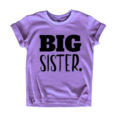 Big Sister Shirt Big Sister Announcement Toddler Shirts Promoted to Girls Outfit (Black on Purple, 2 Years)