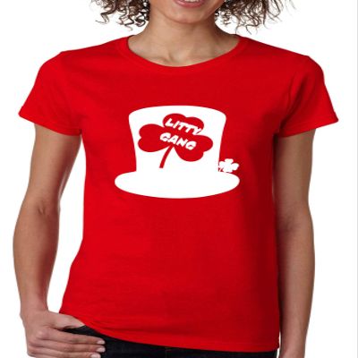 ALLNTRENDS Women's T Shirt Irish Litty Gang St Patricks Shirt Shamrock Clover (2XL, Red)