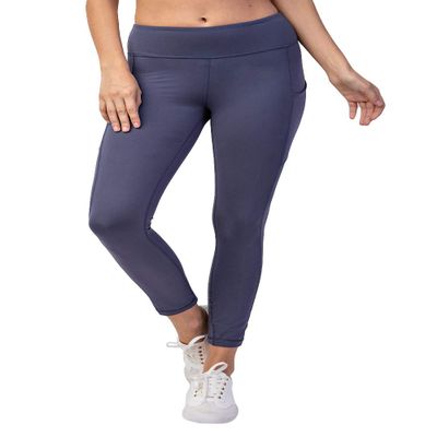Ashen Fane Full Length High Waist Super Soft Workout Yoga Fitness Pants with Pockets, Vintage Denim, Small