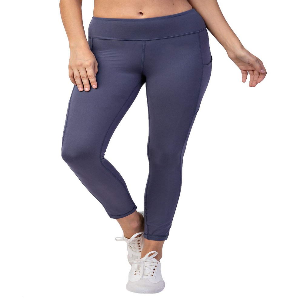 Ashen Fane Full Length High Waist Super Soft Workout Yoga Fitness Pants with Pockets, Vintage Denim, Small