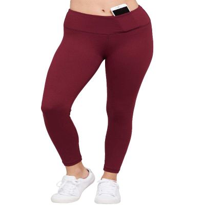 Ashen Fane Full Length High Waist Super Soft Workout Yoga Fitness Pants, Burgundy, Large