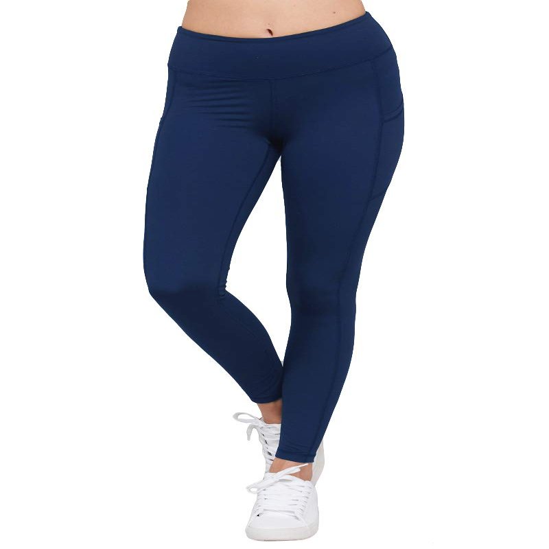 Ashen Fane Full Length High Waist Super Soft Workout Yoga Fitness Pants with Pockets, Navy, Large