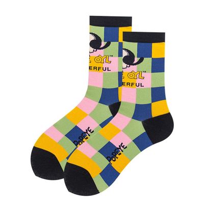 SUNS Cartoon illustration socks plaid colorful cute autumn and winter men's socks women's socks combed cotton socks-black_One size