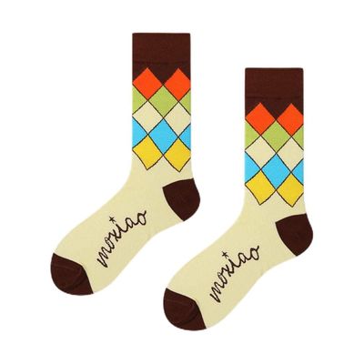Multi-colored stockings, plaid color matching, men's and women's socks, diamond-shaped socks-yellow_Men's One Size 39-44