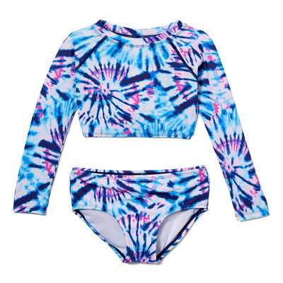 Kanu Surf Girls' Long Sleeve Rashguard UPF 50+ Two Piece Swim Set, Camille Crop Denim, 8
