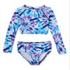 Kanu Surf Girls' Long Sleeve Rashguard UPF 50+ Two Piece Swim Set, Camille Crop Denim, 8 view 1