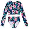 Kanu Surf Girls' Long Sleeve Rashguard UPF 50+ Two Piece Swim Set, Peggy Crop Navy, 6 view 1