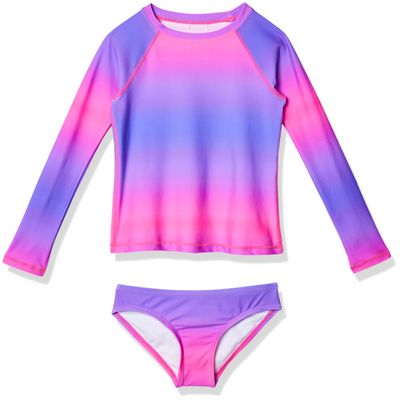 Kanu Surf Girls' Long Sleeve Rashguard UPF 50+ Two Piece Swim Set, Janie Pink, 2T