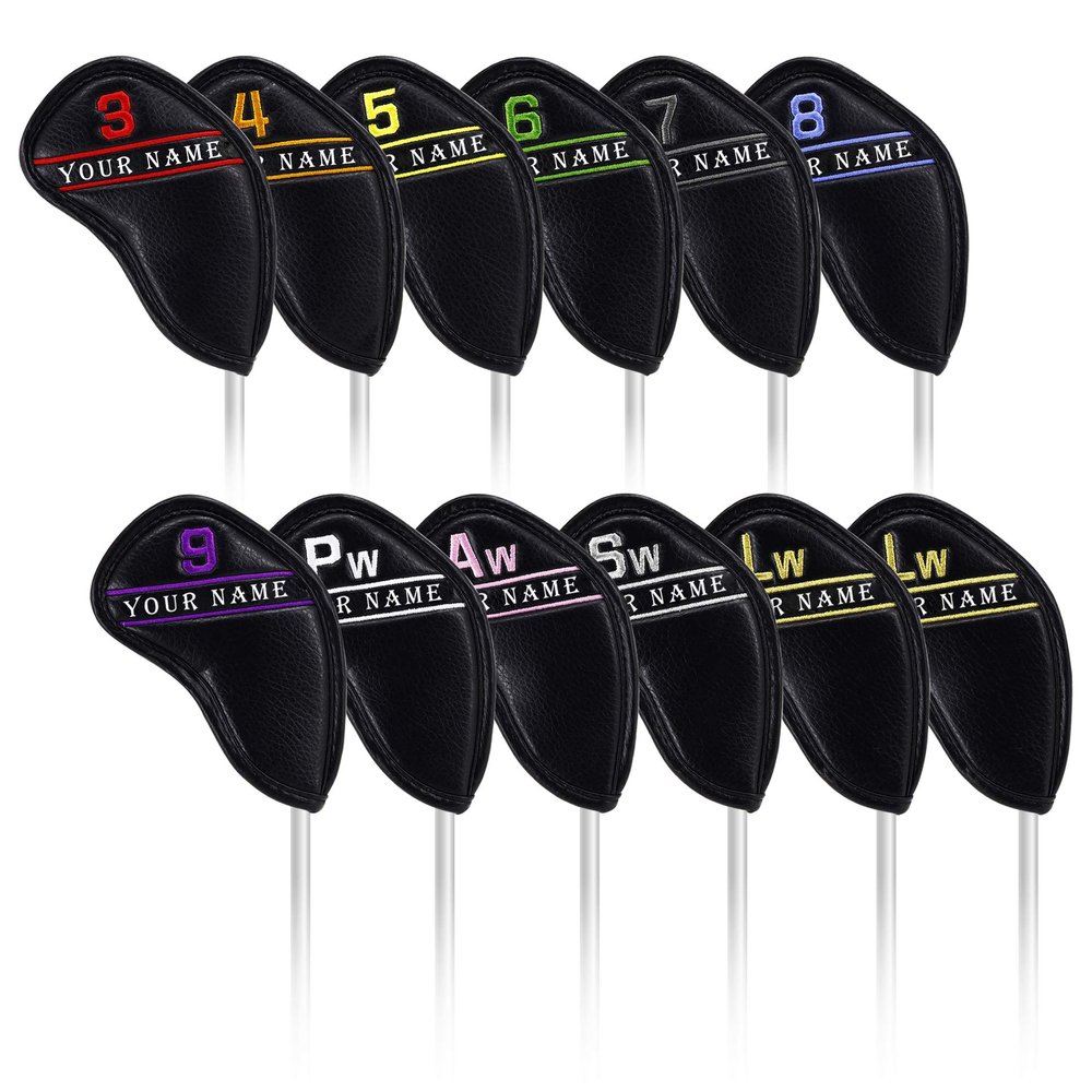 Craftsman Golf Personalized Right Handed Custom 12pcs Black Leather Golf Iron Head Covers Set Headcover with Colorful Number