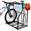 BIRDROCK HOME Bike Rack Garage Storage Floor Stand - Freestanding Organizer for Outdoor Yard - Upright Wall Mount for Scooters, Rakes, Motorcycles, Hoverboards, Gloves - Holds 3 Bicycle - Black view 1