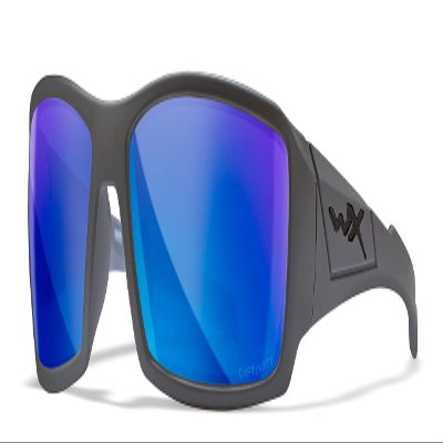 Wiley X WX Twisted Captivate Polarized Sunglasses, Safety Glasses for Men and Women, UV Eye Protection for Shooting, Fishing, Biking, and Extreme Sports, Matte Grey Frames, Blue Tinted Lenses