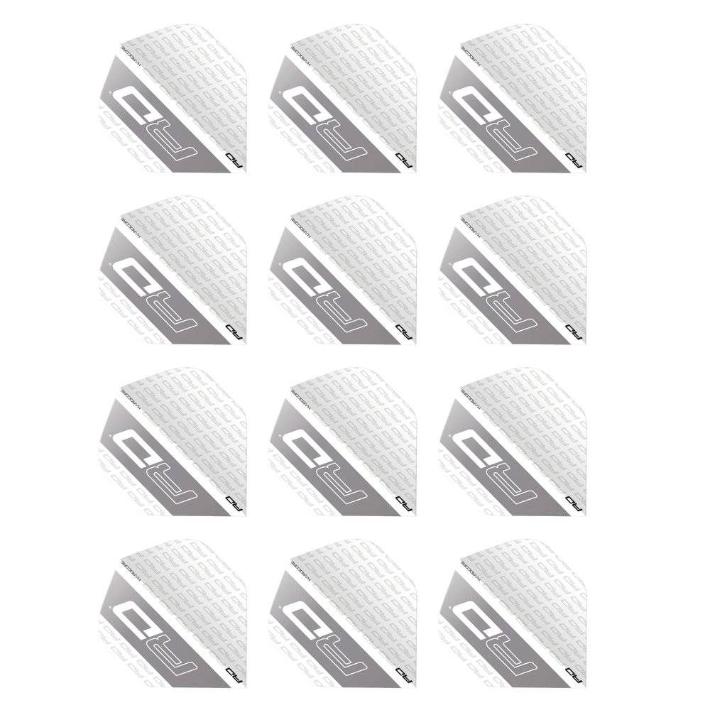RED DRAGON Hardcore XT White and Silver RD Logo Extra Thick Standard Dart Flights - 4 Sets Per Pack (12 Dart Flights in Total)