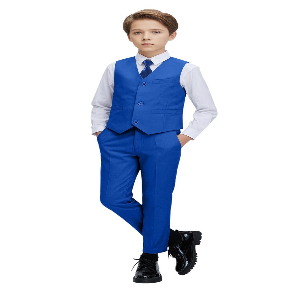 Yavakoor Boy Suits Slim Fit Toddler Wedding Dress Kids Vest Tie Set Royal Blue Size 2T