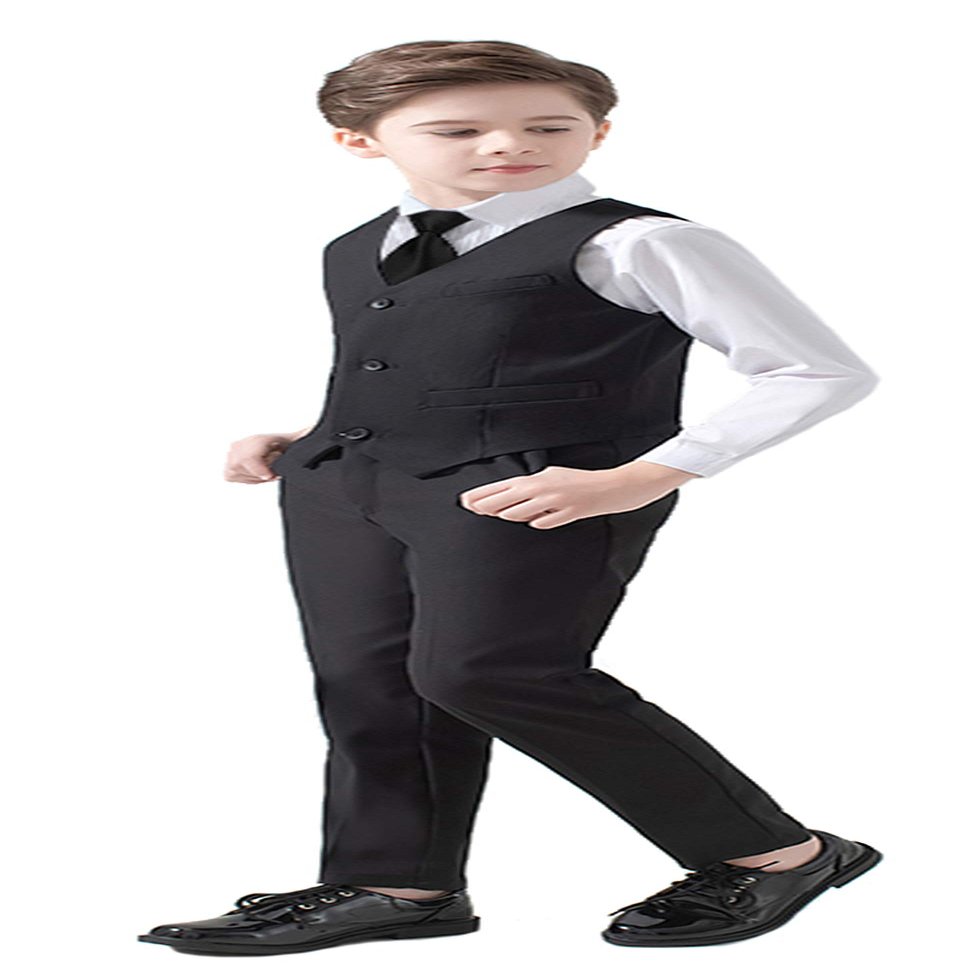 Yavakoor Boys Suits 4 Pieces Toddler Vest Tie Set Slim Outfits for Kids Black Size 3T