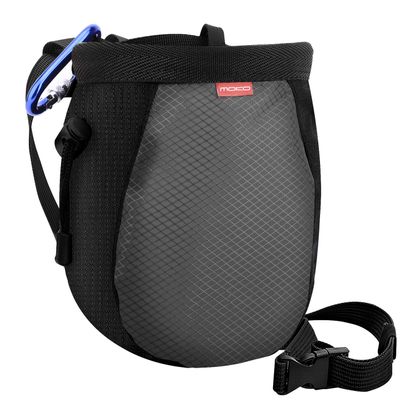 MoKo Rock Climbing Chalk Bag, Bouldering Chalk Pot Bucket with Adjustable Belt & Carabiner Drawstring Climbing Gear for Rock Climbing Weight Lifting Gymnastics Crossfit - Black & Gray