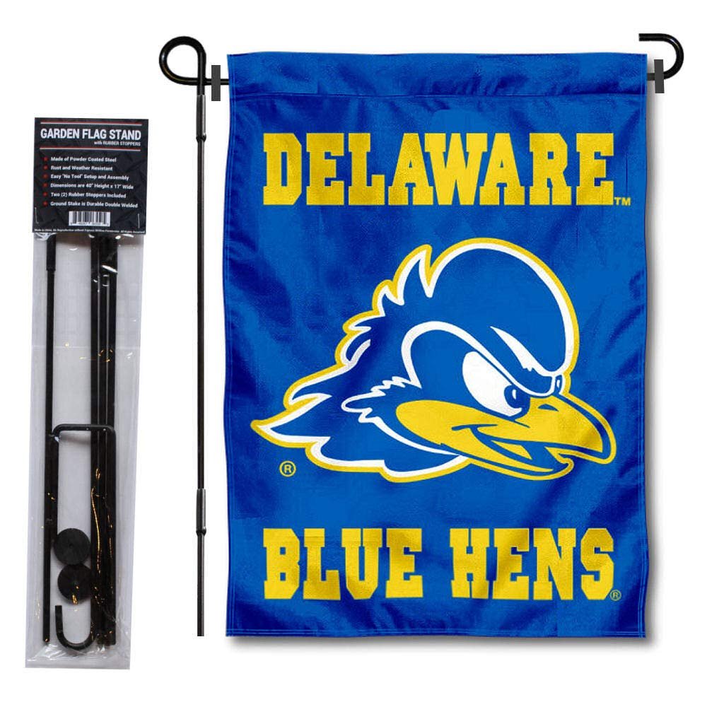 Delaware Blue Hens Garden Flag with Pole Stand Holder