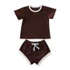 Infant Baby Girl Boy Clothes Knit Short Sleeve T-Shirt Tops+Solid Shorts Bloomers Two Piece Outfits Set (Brown, 6-12 Months) view 1