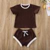 Infant Baby Girl Boy Clothes Knit Short Sleeve T-Shirt Tops+Solid Shorts Bloomers Two Piece Outfits Set (Brown, 6-12 Months) view 2