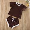 Infant Baby Girl Boy Clothes Knit Short Sleeve T-Shirt Tops+Solid Shorts Bloomers Two Piece Outfits Set (Brown, 6-12 Months) view 3