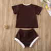 Infant Baby Girl Boy Clothes Knit Short Sleeve T-Shirt Tops+Solid Shorts Bloomers Two Piece Outfits Set (Brown, 6-12 Months) view 4