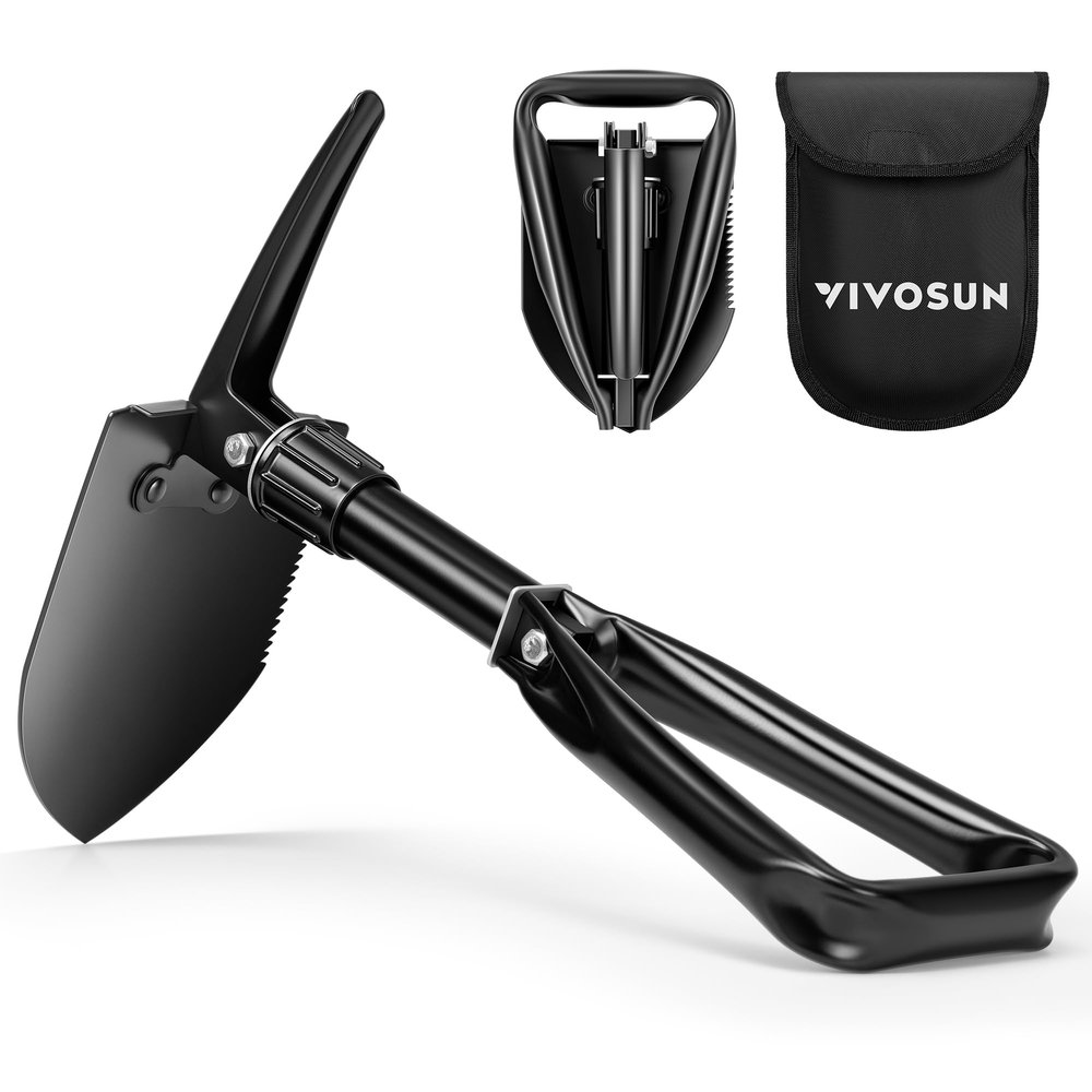 VIVOSUN Folding Camping Shovel, 18'' Survival Shovel, Portable Small Shovel with High Carbon Steel, Tactical Entrenching Tool for Hiking, Digging, Backpacking, Gardening, Off Road, Beach