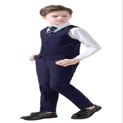 Yavakoor Suit for Boy 4 Pieces Toddler Vest Tie Set Slim Outfits for Kids Navy Blue Size 5