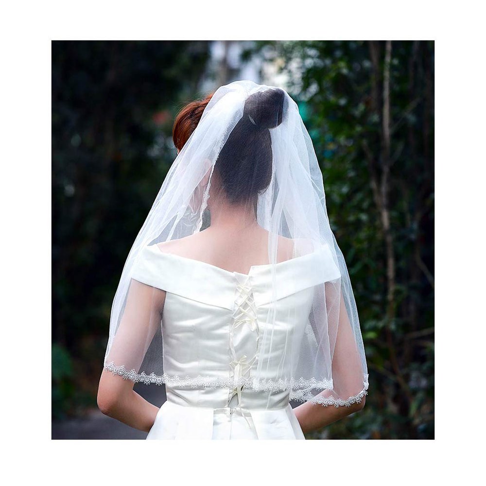 Campsis Bridal Wedding Veil with Comb Pearls Tulle Veils Bride Lace Veil Hair Accessories for Women and Girls (White)