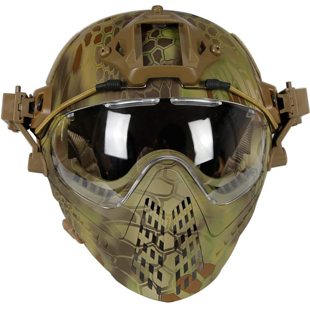 Full-Face Military PJ Airsoft Quick Helmet with Removable Full-Face Goggles for Sports Hunting Military Training CS Games