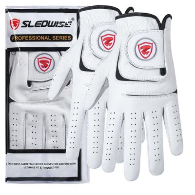 Golf Gloves Men Right Handed Golfer 2 Pack - 100% Cabretta Leather, Mens Golf Glove, All Weather Grip (Medium)