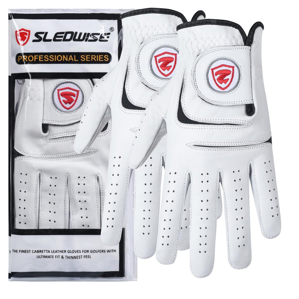 Golf Gloves Men Right Handed Golfer 2 Pack - 100% Cabretta Leather, Mens Golf Glove, All Weather Grip (Medium)