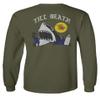 0256. Shark Summer Vibe Cool Graphic Surf Till Death Society Men's Long Sleeve t Shirt (Olive, X-Large) view 2