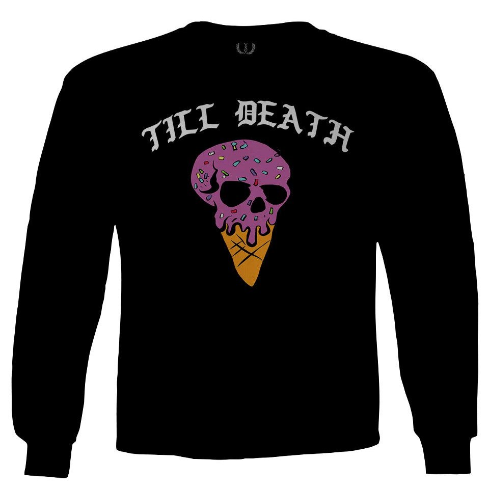 0259. dope Chill Till Death Ice Cream Skull Graphic Streetwear Society Men's Long Sleeve t Shirt (Black, 2X Large)