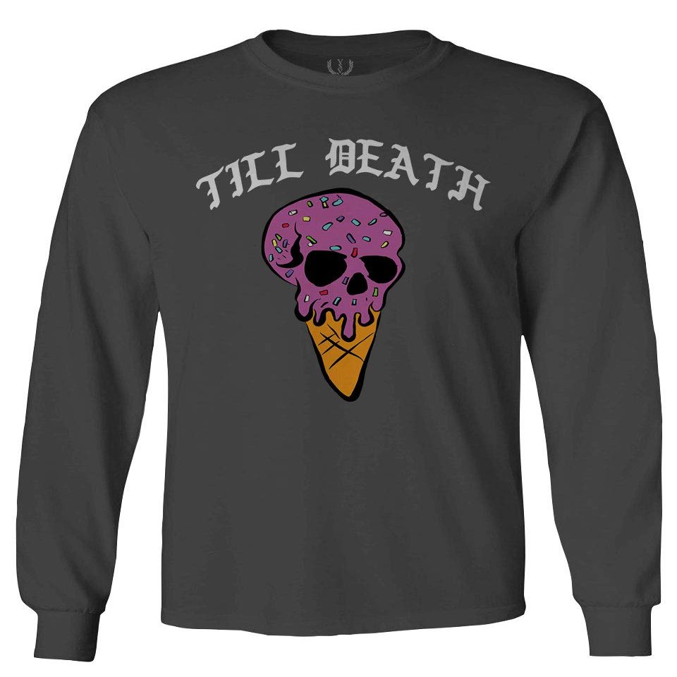0259. dope Chill Till Death Ice Cream Skull Graphic Streetwear Society Men's Long Sleeve t Shirt (Characol, X-Large)