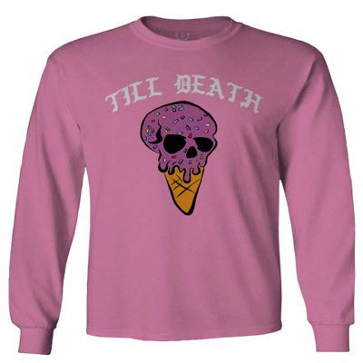 0259. dope Chill Till Death Ice Cream Skull Graphic Streetwear Society Men's Long Sleeve t Shirt (Pink X-Large)