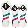 Majek Golf Vintage Headcovers White Seafoam Teal Pink Stripe Premium Retro Leather Style 1 3 5 Driver and Fairway Head Covers Fits 460cc Drivers and All Modern Metal Woods Custom Design in California view 1