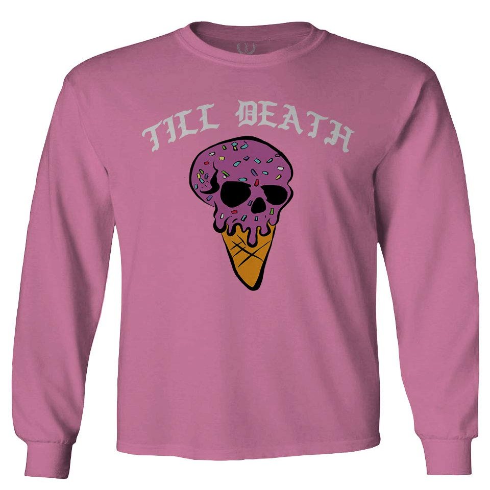 0259. dope Chill Till Death Ice Cream Skull Graphic Streetwear Society Men's Long Sleeve t Shirt (Pink 2X Large)
