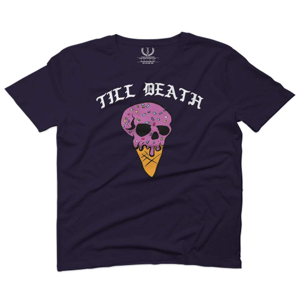0259. dope Chill Till Death Ice Cream Skull Graphic Streetwear Society for Men T Shirt (Navy Blue, 2X-Large)