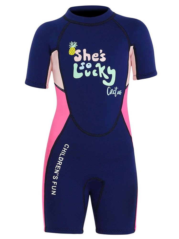 DIVE & SAIL Boys Short Sleeve Wetsuit One Piece Warm Swimsuit UV Protection Shorty Wetsuits Diving Swimming Suit Pink