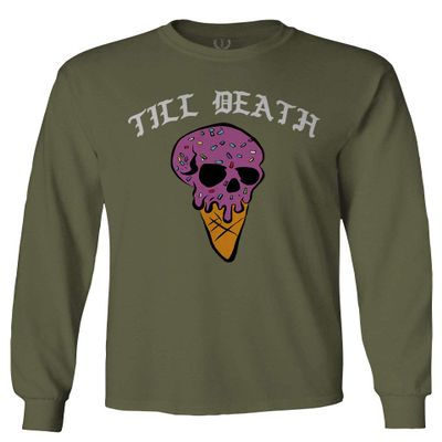 0259. dope Chill Till Death Ice Cream Skull Graphic Streetwear Society Men's Long Sleeve t Shirt (Olive, Small)