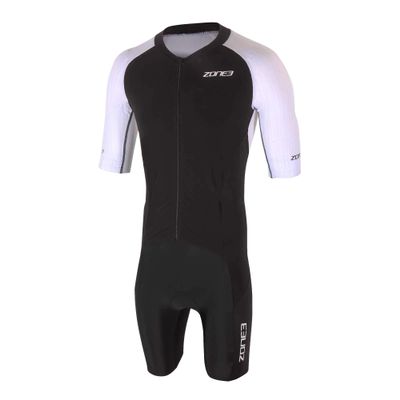 ZONE3 Men's Lava Long Distance Full Zip Short Sleeve Aero Suit (Black/White, X-Small)
