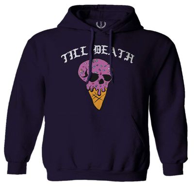 0259. dope Chill Till Death Ice Cream Skull Graphic Streetwear Society Sweatshirt Pullover Hoodie (Navy, Large)