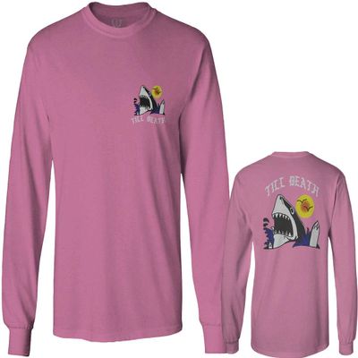 0256. Shark Summer Vibe Cool Graphic Surf Till Death Society Men's Long Sleeve t Shirt (Pink 2X Large)