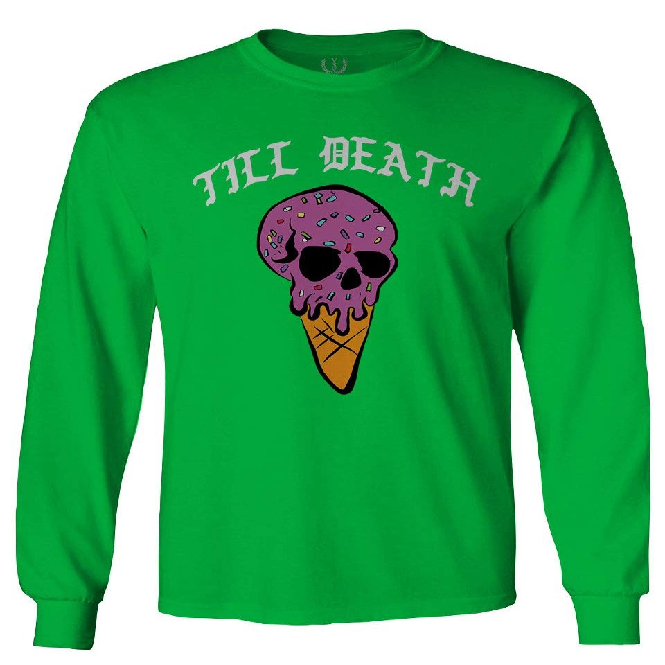 0259. dope Chill Till Death Ice Cream Skull Graphic Streetwear Society Men's Long Sleeve t Shirt (Irish Green 2X Large)