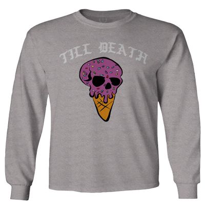 0259. dope Chill Till Death Ice Cream Skull Graphic Streetwear Society Men's Long Sleeve t Shirt (Light Gray 2X Large)